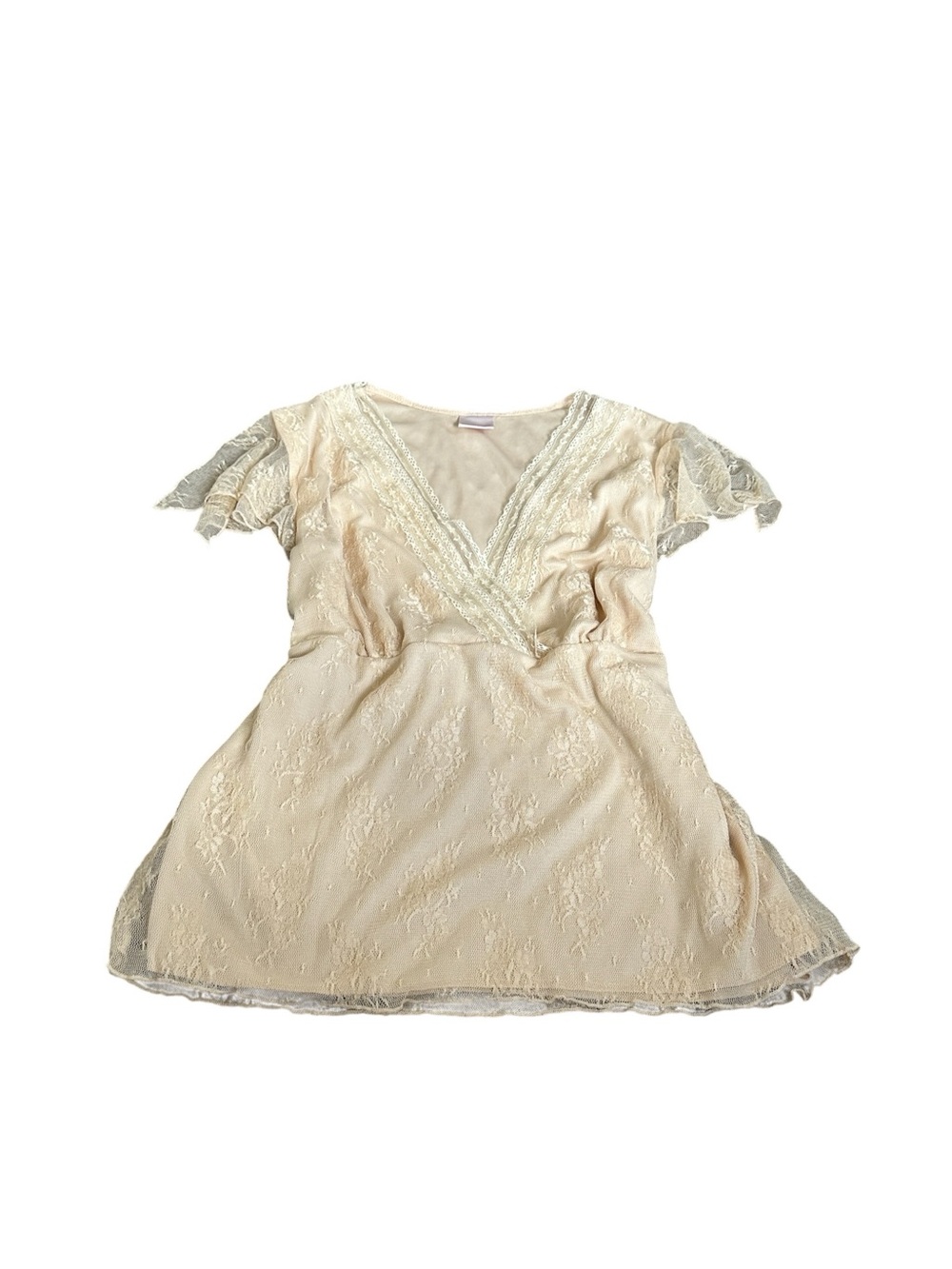 Vintage Lace Babydoll Top Tie Back Flutter Sleeves Y2K Romantic Ethereal Cottage